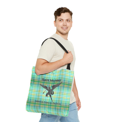 Archangel Saint Michael Tote Bag (yellow/green plaid)