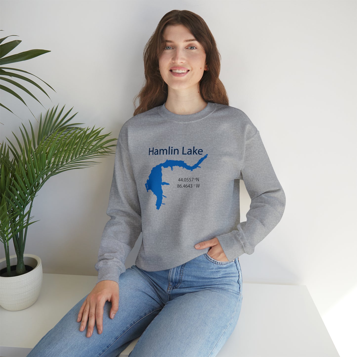 HLC Hamlin Lake Map Unisex Heavy Blend™ Crewneck Sweatshirt