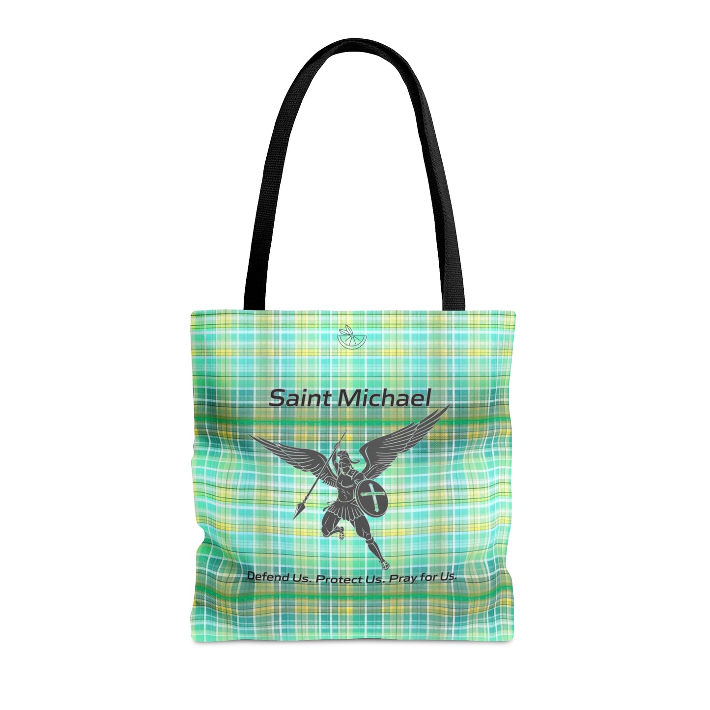 Archangel Saint Michael Tote Bag (yellow/green plaid)