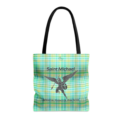 Archangel Saint Michael Tote Bag (yellow/green plaid)