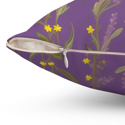 Peace, Love, PDub Purple Flowers Spun Polyester Square Pillow