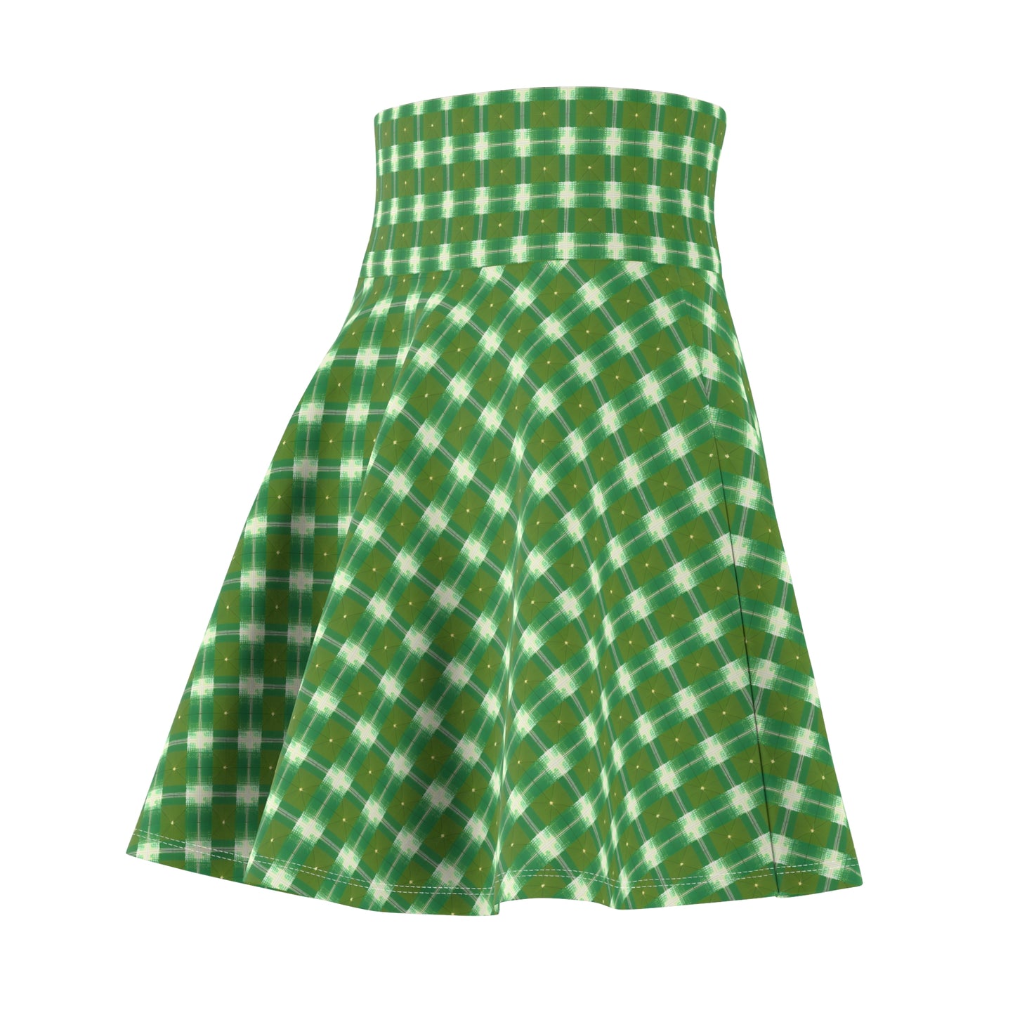 Green and White Print Women's Skater Skirt (AOP)