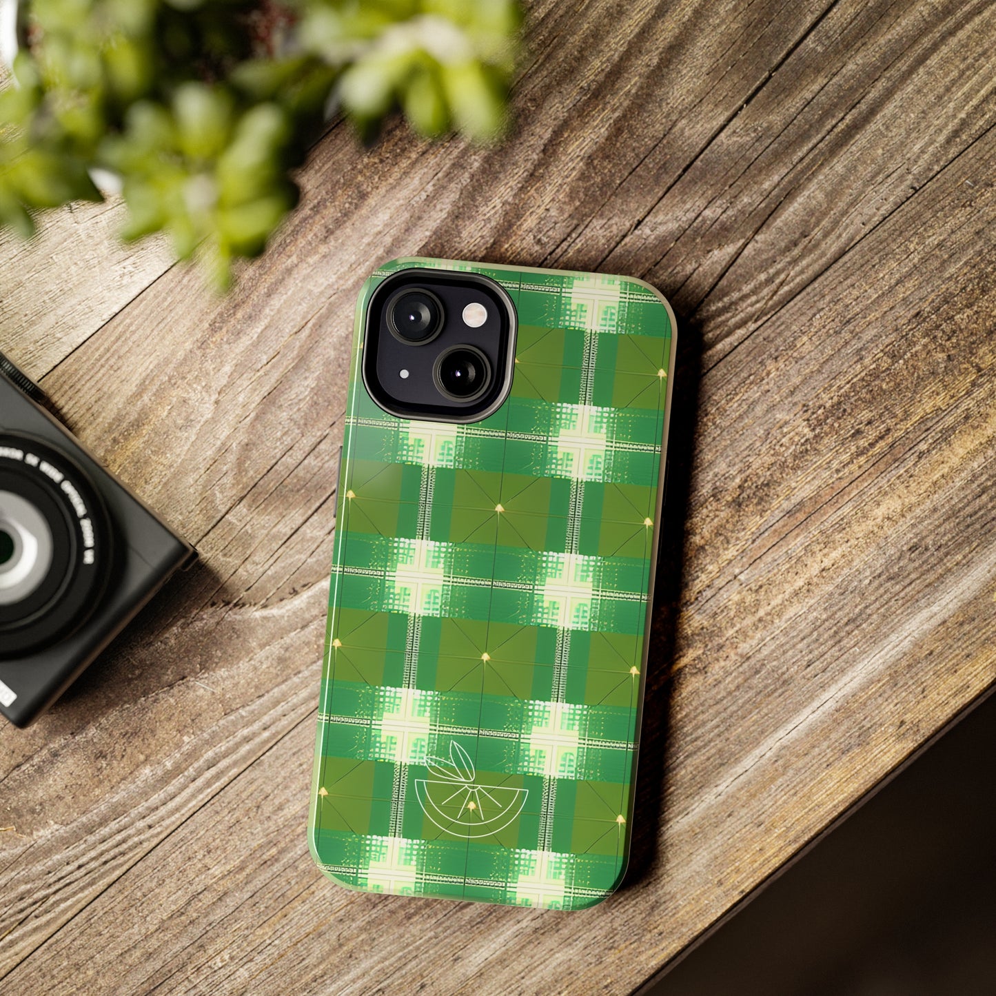 Green and White Print Tough Phone Cases