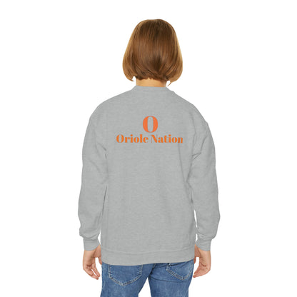 Ludington O with back Oriole Nation Youth Crewneck Sweatshirt