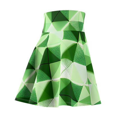 Go Green and White Geo Print Women's Skater Skirt (AOP)