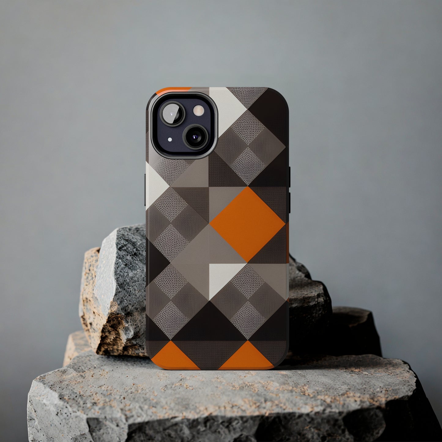 Orange and Black Geo Print Tough Phone Cases