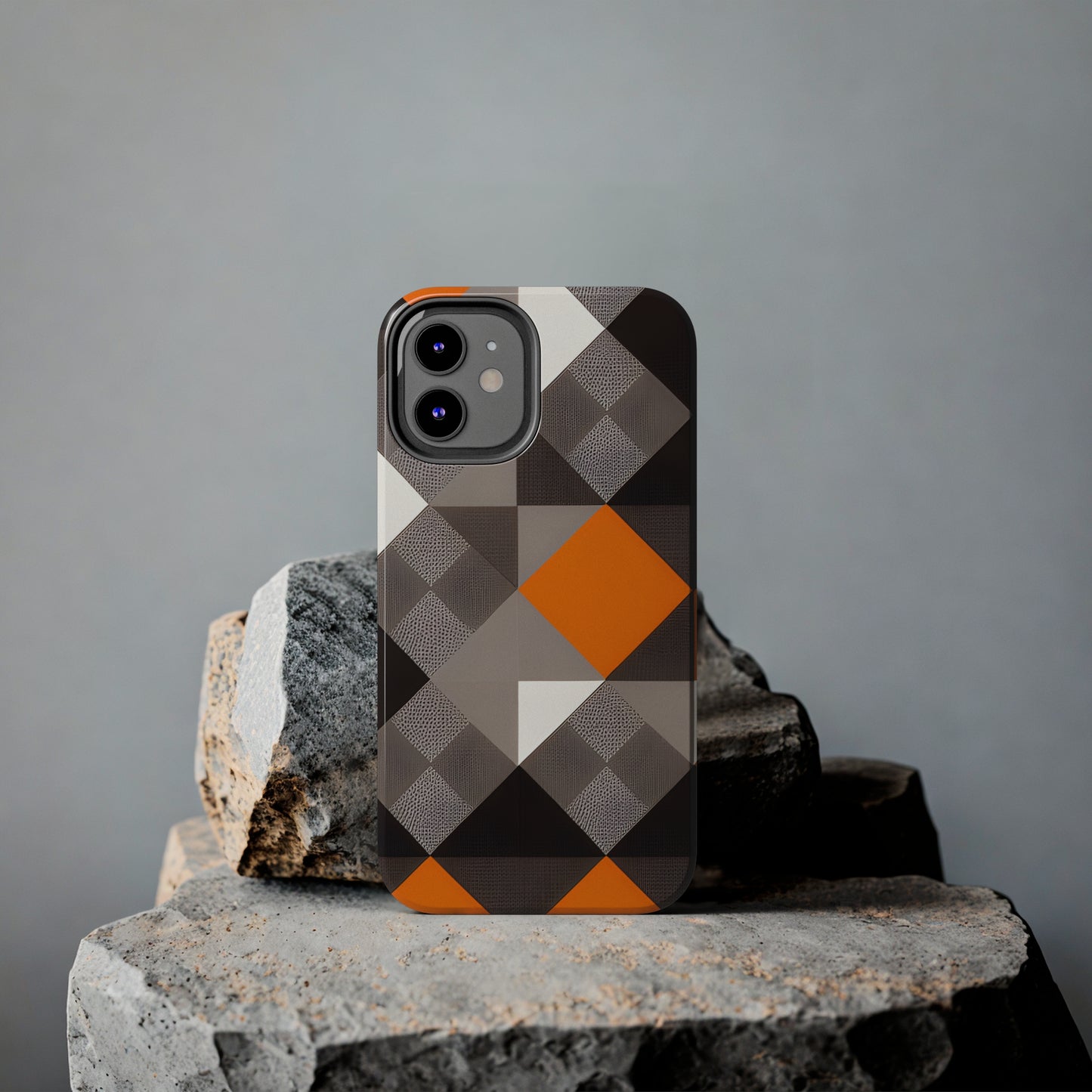 Orange and Black Geo Print Tough Phone Cases