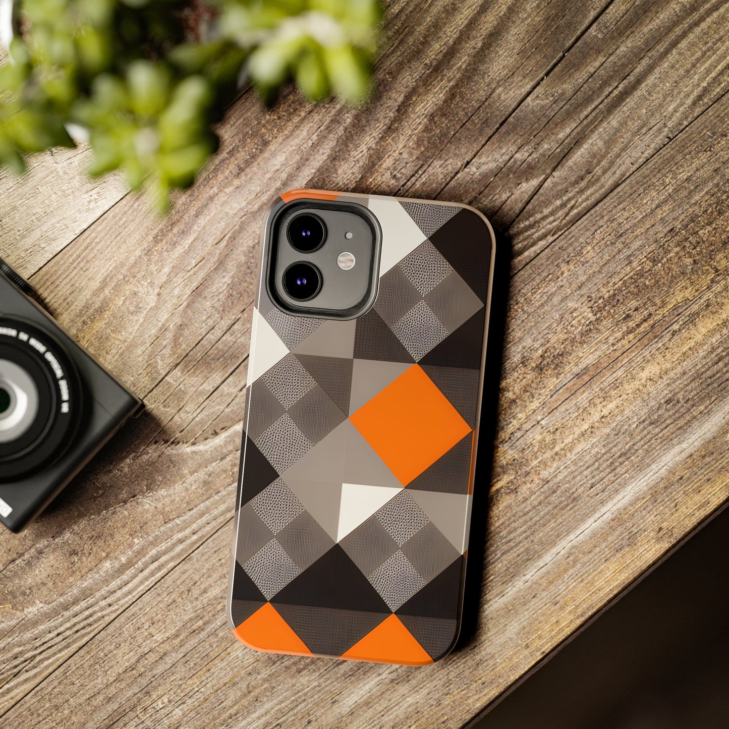 Orange and Black Geo Print Tough Phone Cases