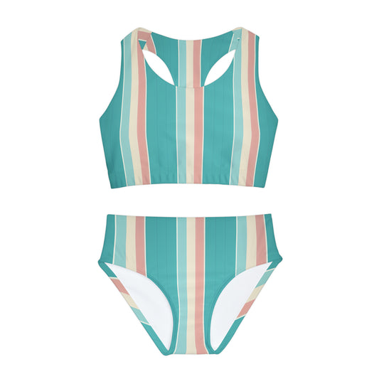 HLC Coastal Stripes Girls Two Piece Swimsuit (AOP)