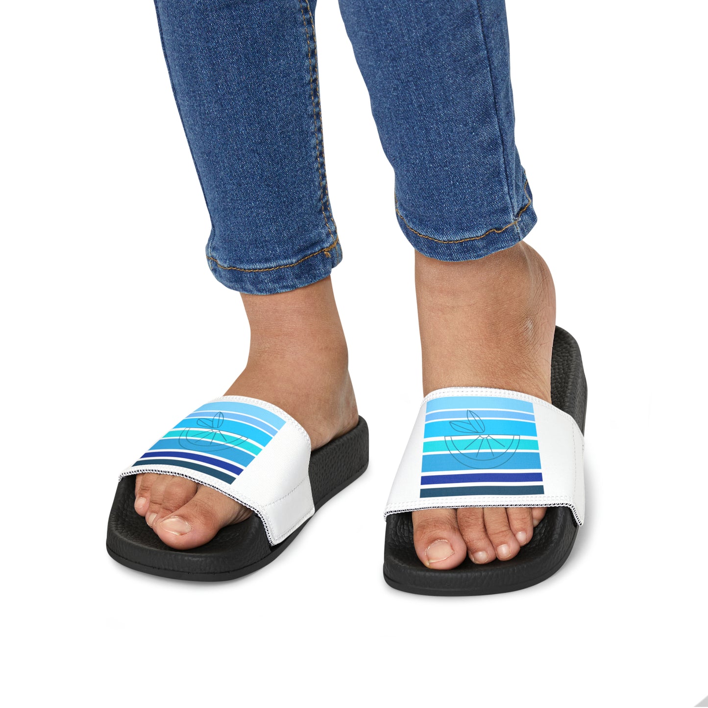 HLC Blue Stripes Youth PU Slide Sandals