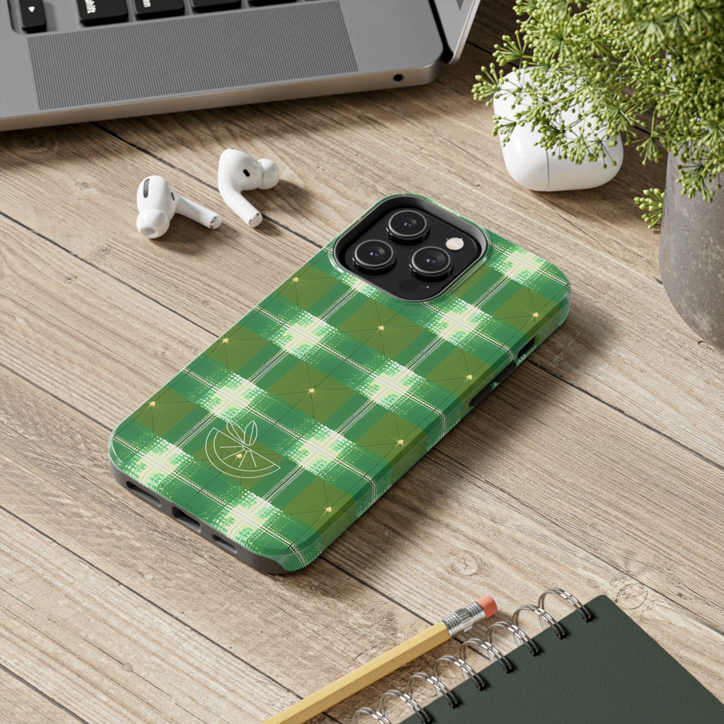 Green and White Print Tough Phone Cases