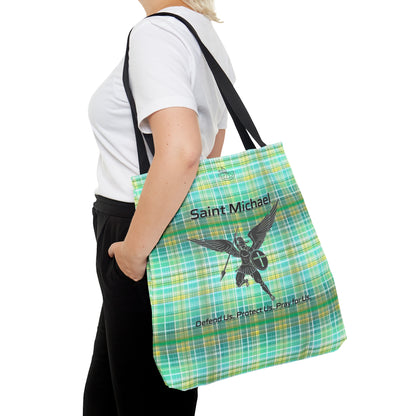 Archangel Saint Michael Tote Bag (yellow/green plaid)