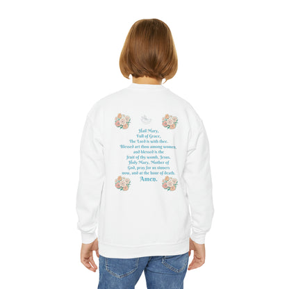 Mary Flowers w Prayer Youth Crewneck Sweatshirt