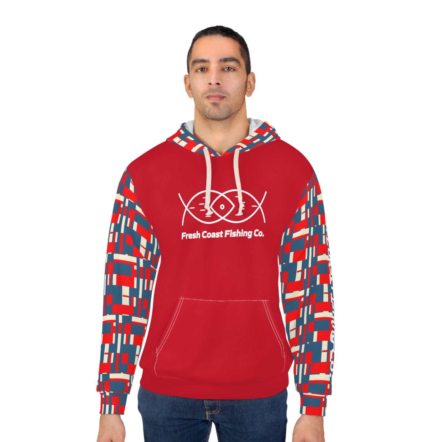 Fresh Coast Fishing Red White Blue Unisex Pullover Hoodie (AOP)