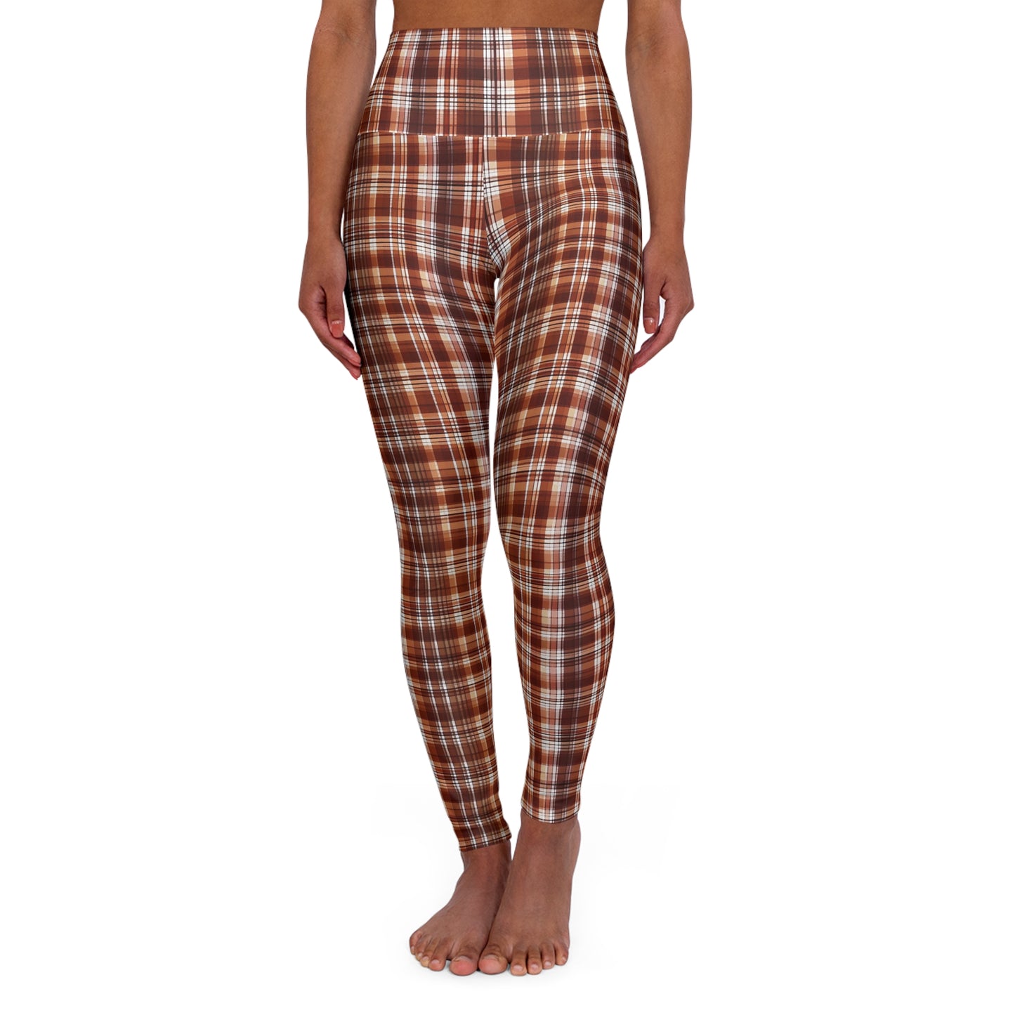 HLC Brown And White Plaid High Waisted Yoga Leggings (AOP)