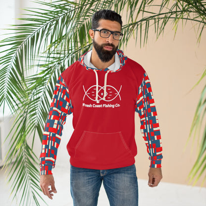 Fresh Coast Fishing Red White Blue Unisex Pullover Hoodie (AOP)