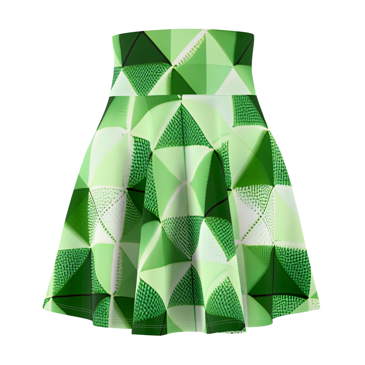 Go Green and White Geo Print Women's Skater Skirt (AOP)