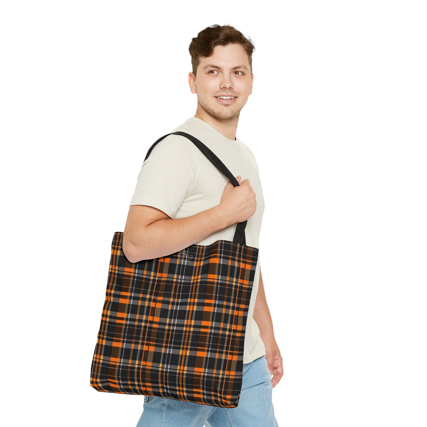 Black and Orange Plaid Tote Bag (AOP)