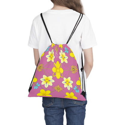 Vintage Yellow Flowers Outdoor Drawstring Bag