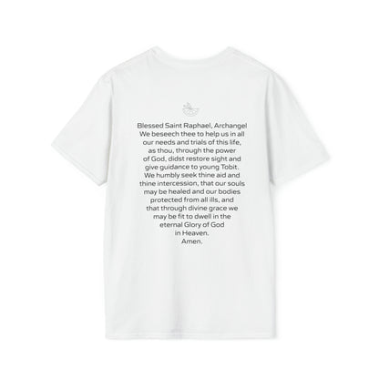 Archangel Saint Raphael  Artwork w/ prayer Unisex Softstyle T-Shirt