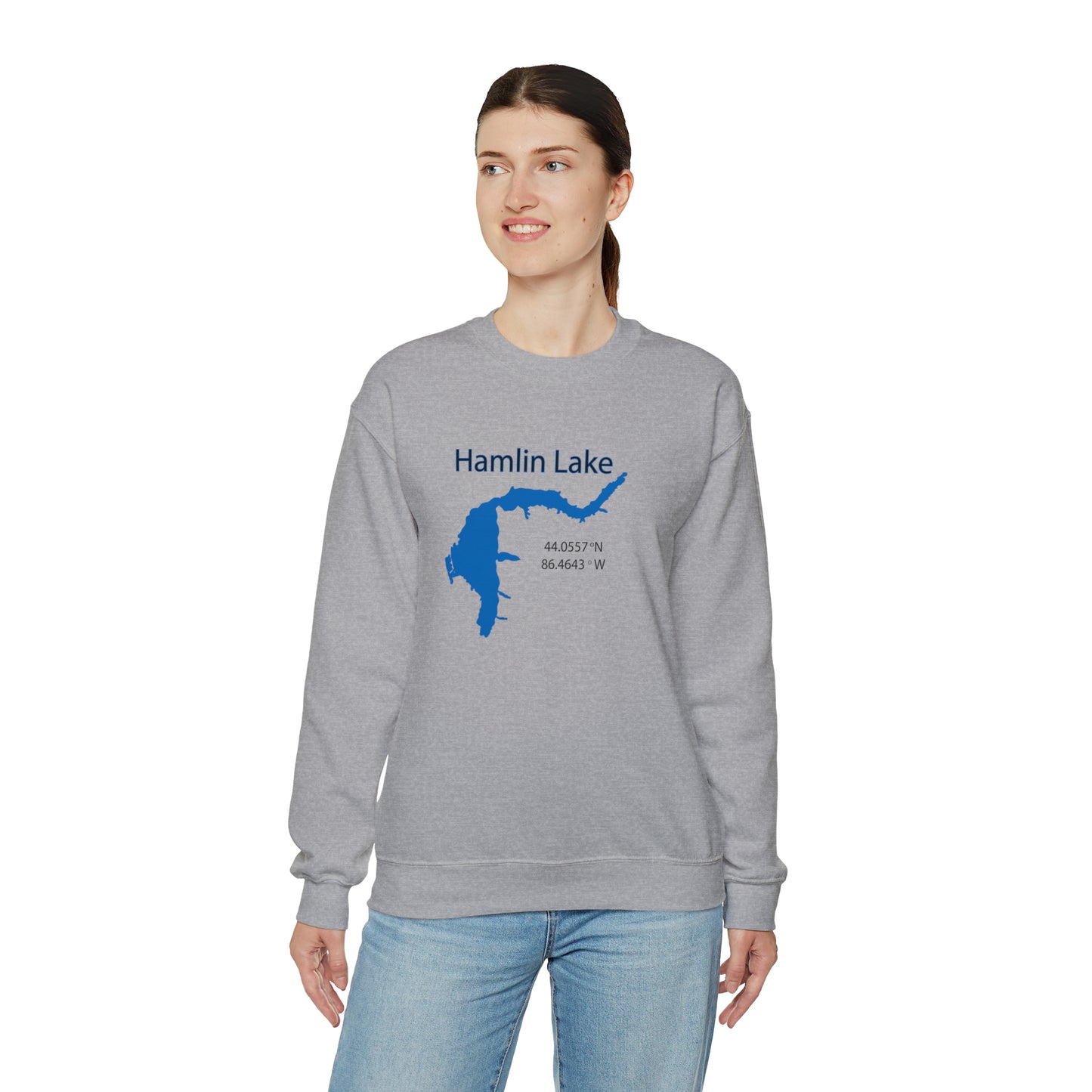 HLC Hamlin Lake Map Unisex Heavy Blend™ Crewneck Sweatshirt