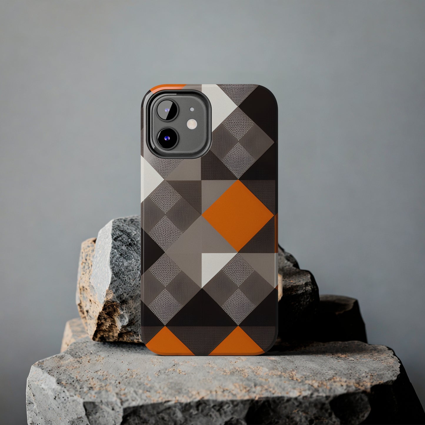 Orange and Black Geo Print Tough Phone Cases