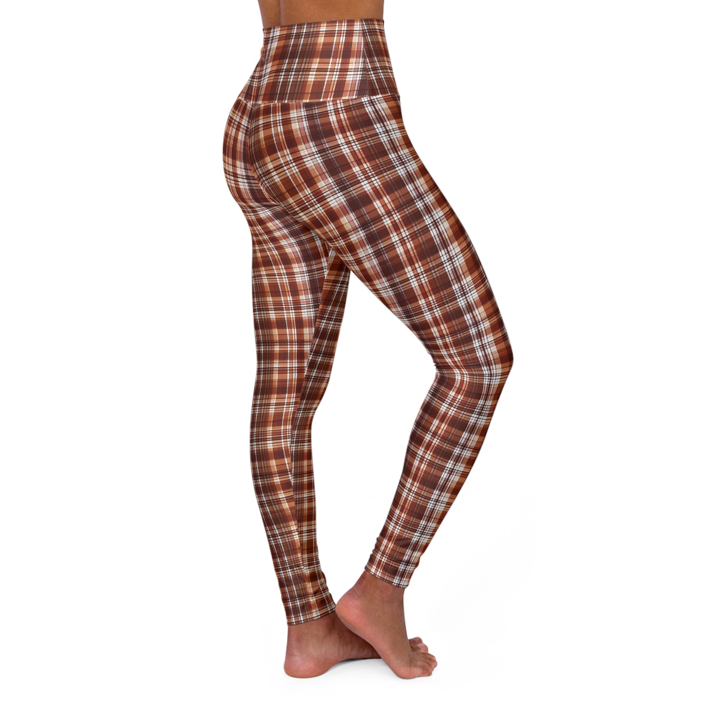 HLC Brown And White Plaid High Waisted Yoga Leggings (AOP)