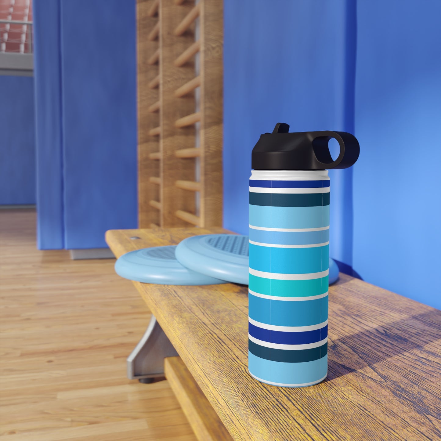 HLC Blue Stripes Stainless Steel Water Bottle, Standard Lid