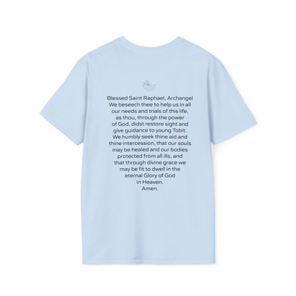 Archangel Saint Raphael  Artwork w/ prayer Unisex Softstyle T-Shirt