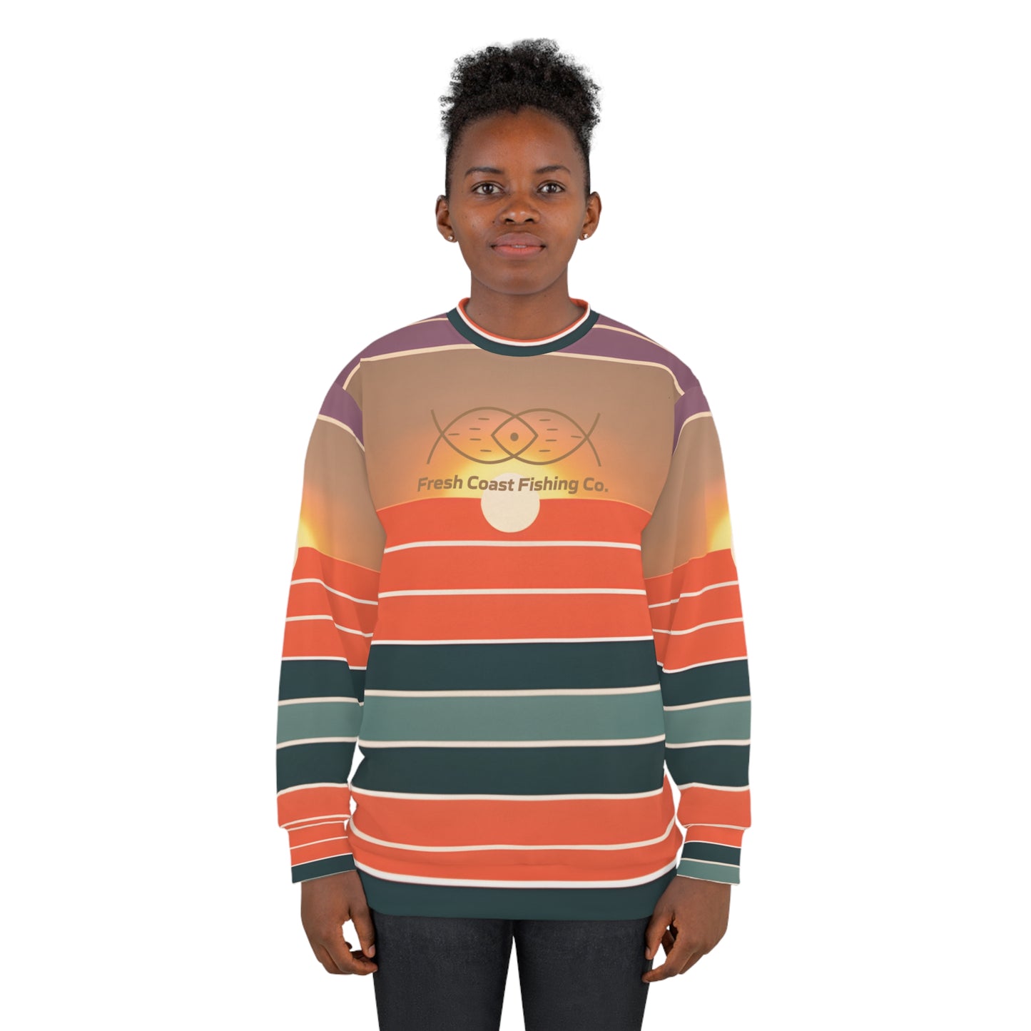 Fresh Coast Fishing Co. Sunset Stripes Unisex Sweatshirt (AOP)