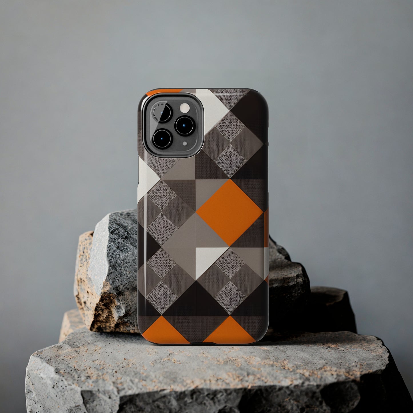 Orange and Black Geo Print Tough Phone Cases