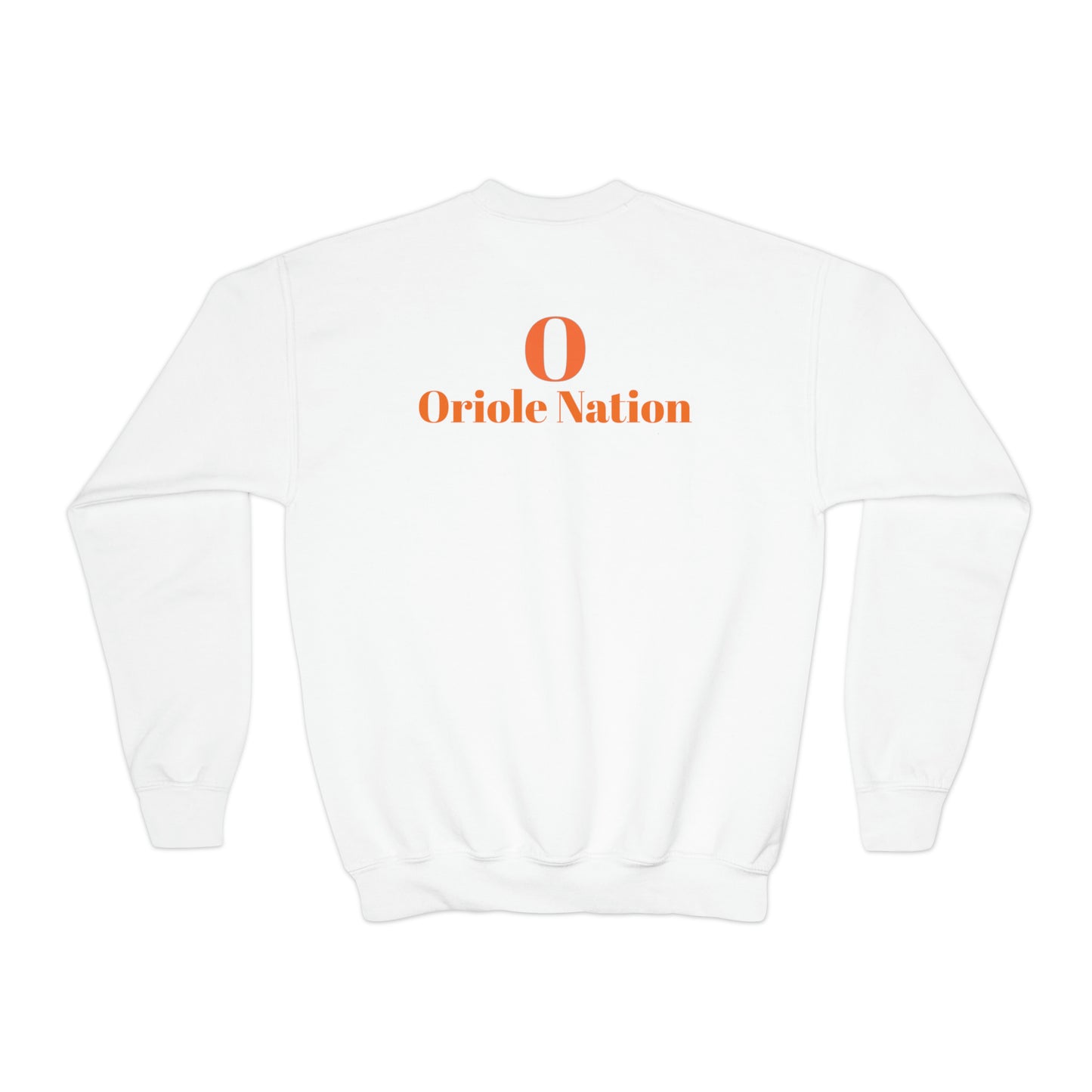 Ludington O with back Oriole Nation Youth Crewneck Sweatshirt