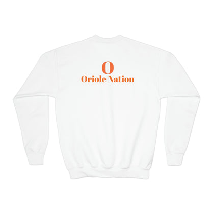 Ludington O with back Oriole Nation Youth Crewneck Sweatshirt