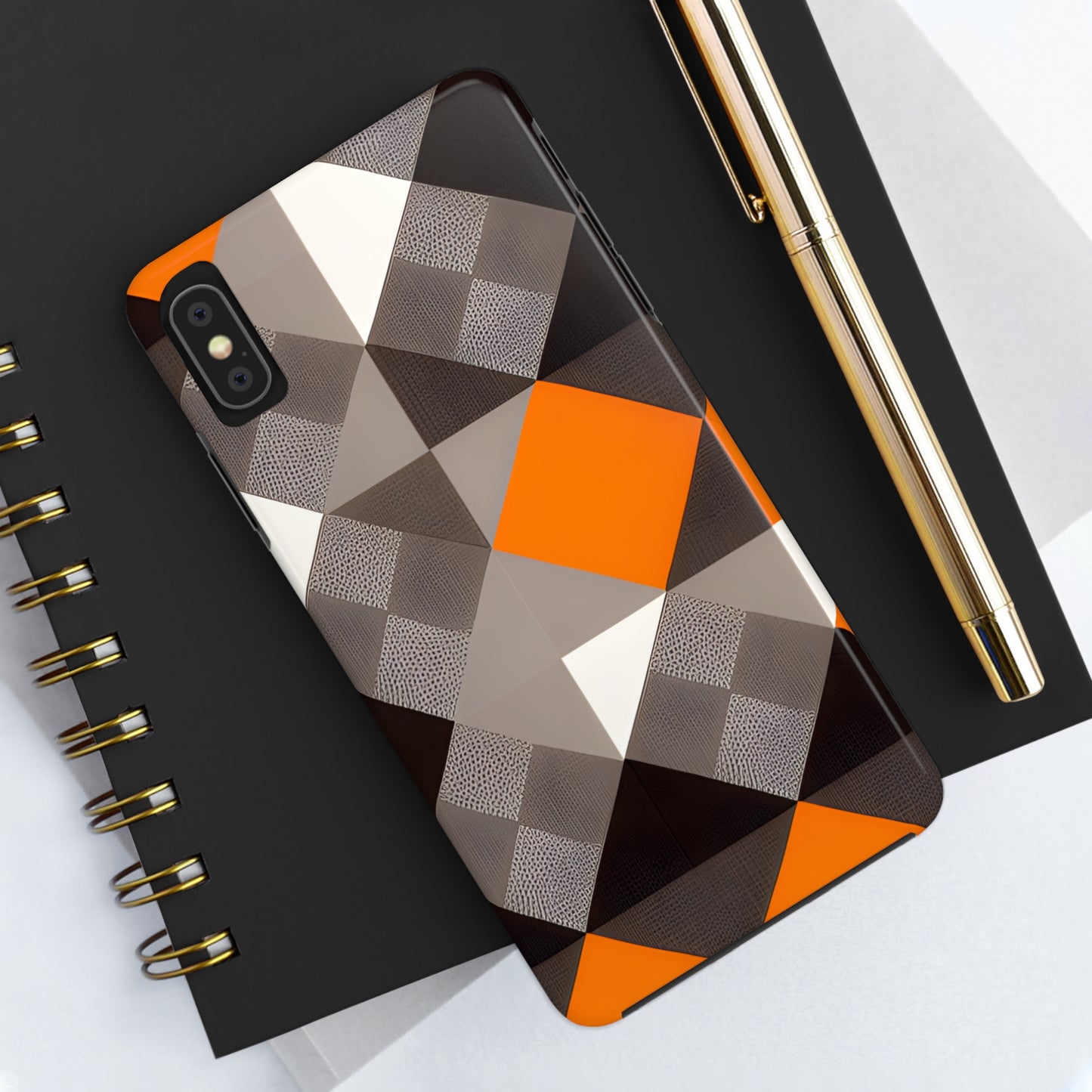 Orange and Black Geo Print Tough Phone Cases