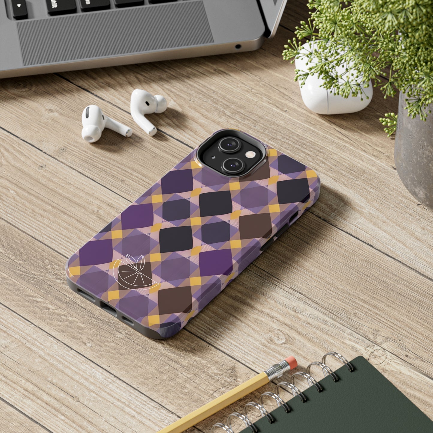 Purple Geo Plaid Tough Phone Cases