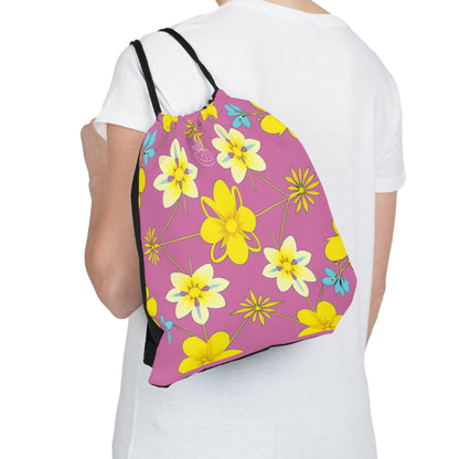 Vintage Yellow Flowers Outdoor Drawstring Bag