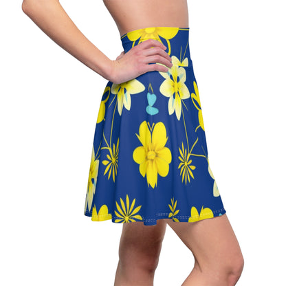 Vintage Yellow Flowers Women's Skater Skirt (AOP)