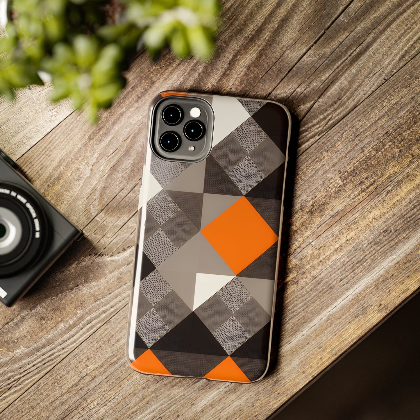 Orange and Black Geo Print Tough Phone Cases