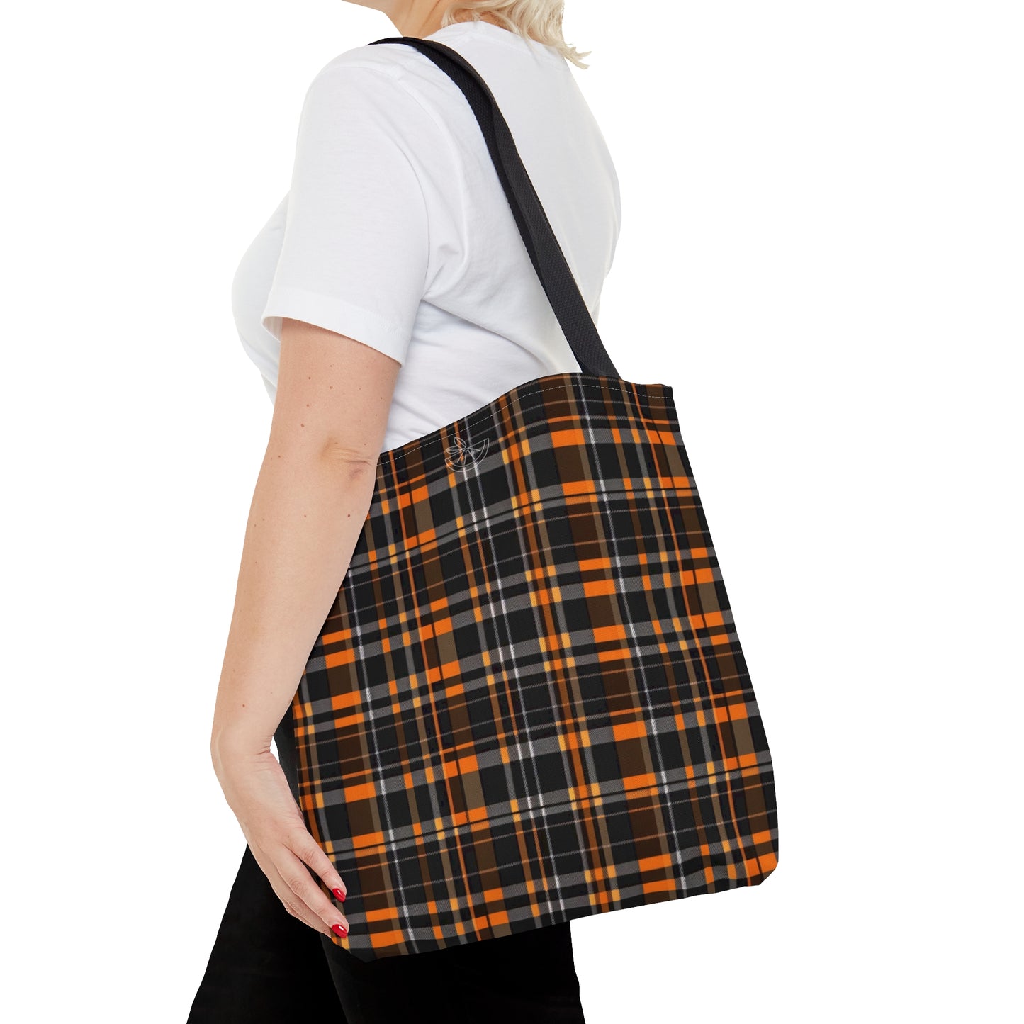 Black and Orange Plaid Tote Bag (AOP)