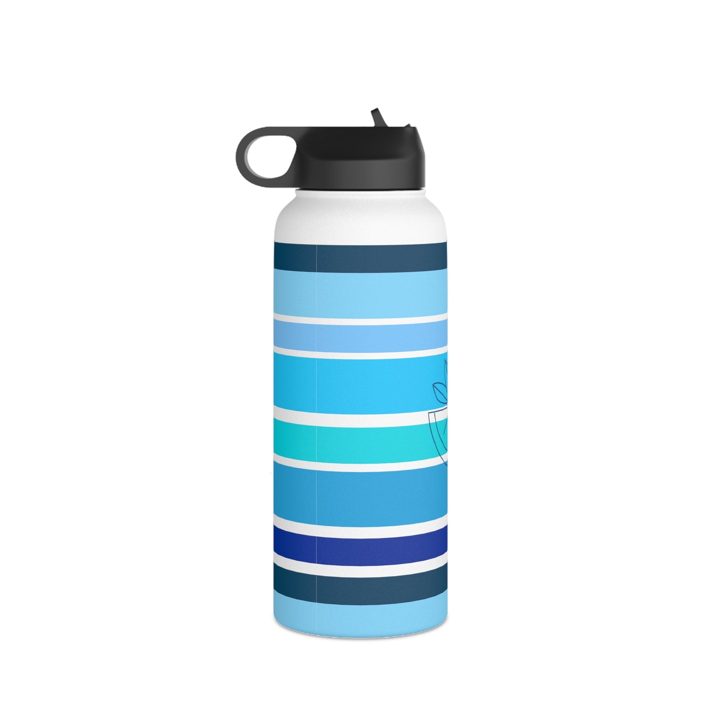 HLC Blue Stripes Stainless Steel Water Bottle, Standard Lid