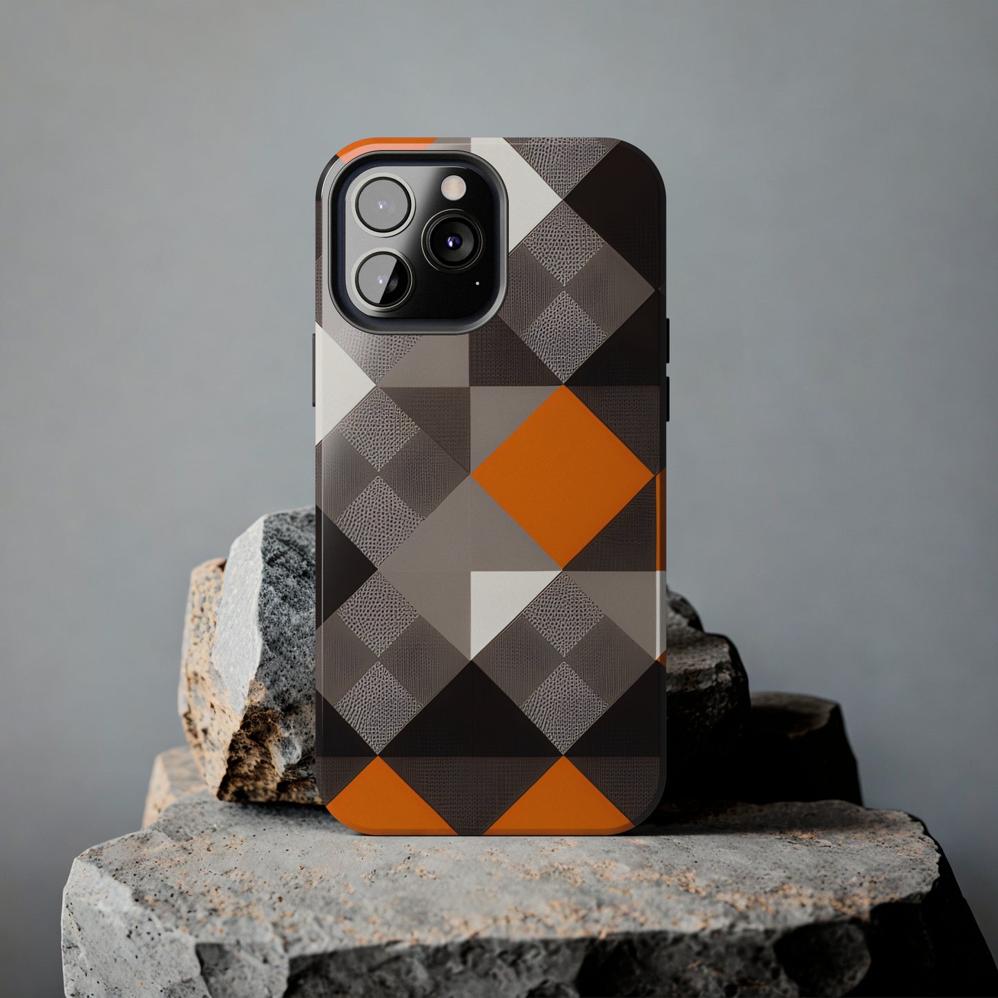 Orange and Black Geo Print Tough Phone Cases