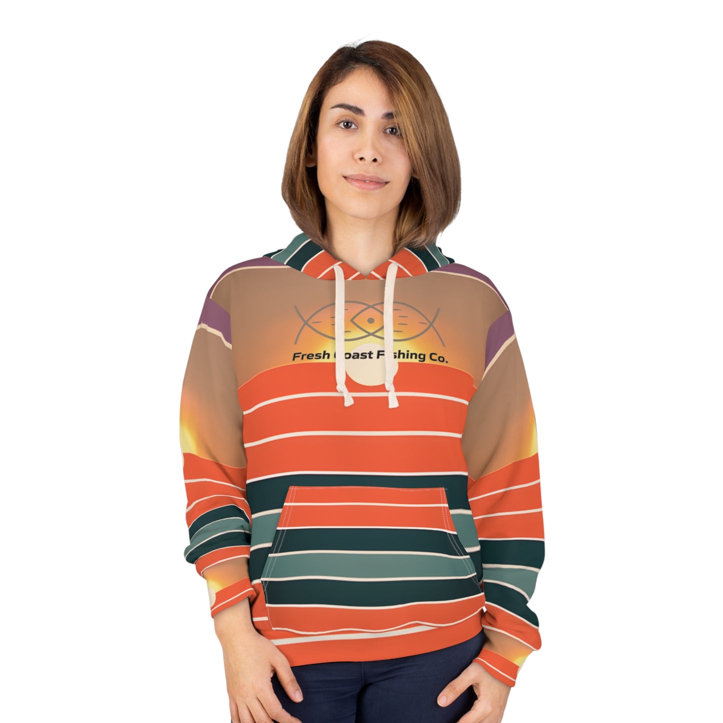 Fresh Coast Fishing Co. Sunset  Stripes Unisex Pullover Hoodie (AOP)