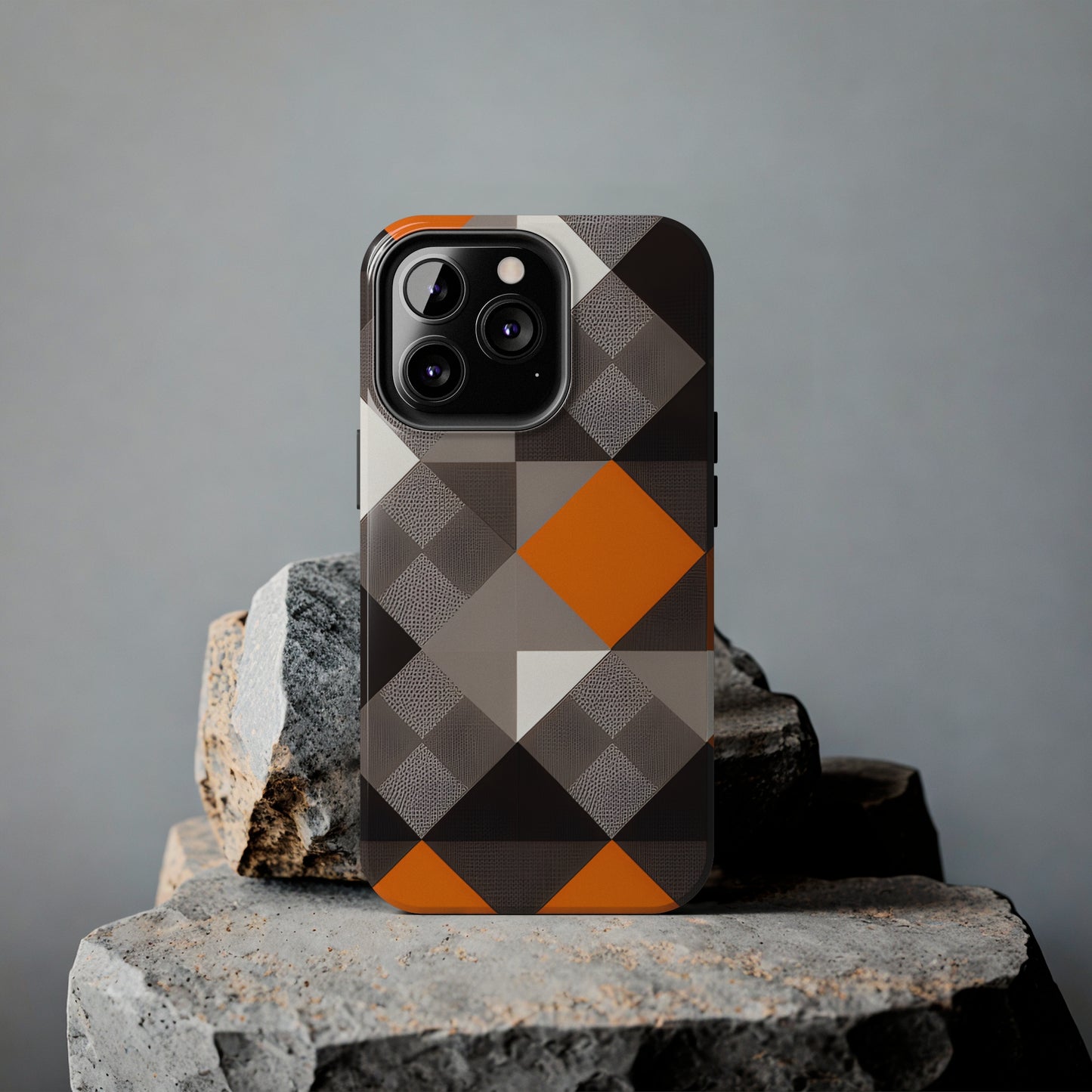 Orange and Black Geo Print Tough Phone Cases