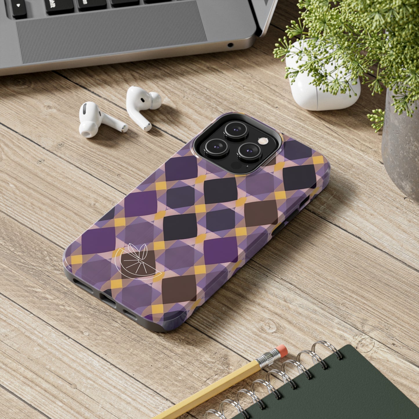 Purple Geo Plaid Tough Phone Cases