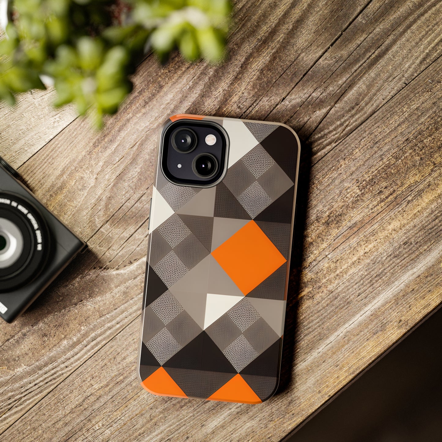 Orange and Black Geo Print Tough Phone Cases